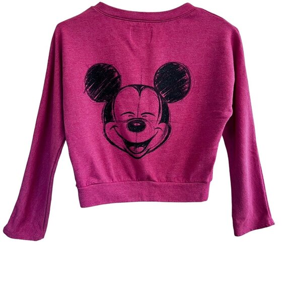 Disney Artist Collection Mickey Cropped Sweatshirt Lg Pink Double sided Sketch - Picture 4 of 9